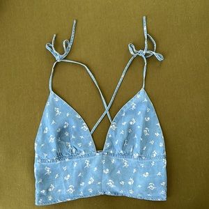 ❎SOLD❎Forever 21 cropped Tank top shirred floral jean design adjustable straps